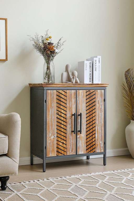 Classic Wooden Storage Console Cabinet with 2 Shelves - Sold by H&O Direct