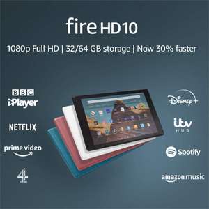 Fire HD 10 Tablet, Certified Refurbished, 64 GB, Black — 10.1-inch 1080p Full HD display, with Ads - £104.99 @ Amazon