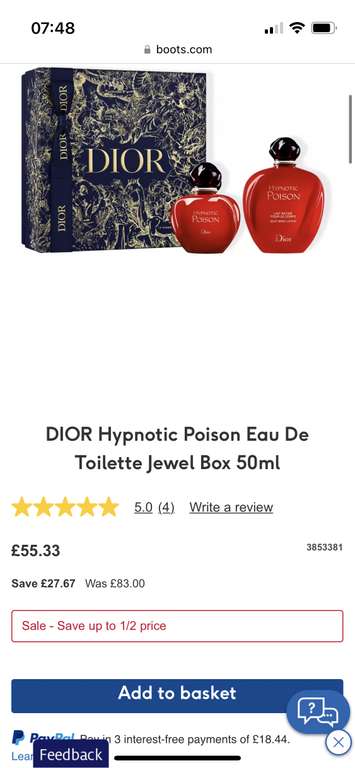 DIOR Hypnotic Poison Eau De Toilette Jewel Box 50ml £55.33 Free delivery @ Boots