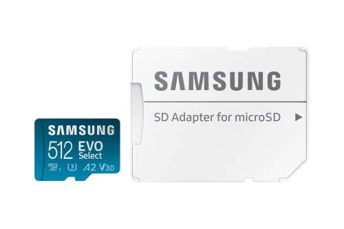 Samsung EVO Select 512GB microSDXC UHS-I U3 130MB/s Full HD & 4K UHD Memory Card inc. SD-Adapter (MB-ME512KA/EU), Blue £32.99 @ Amazon