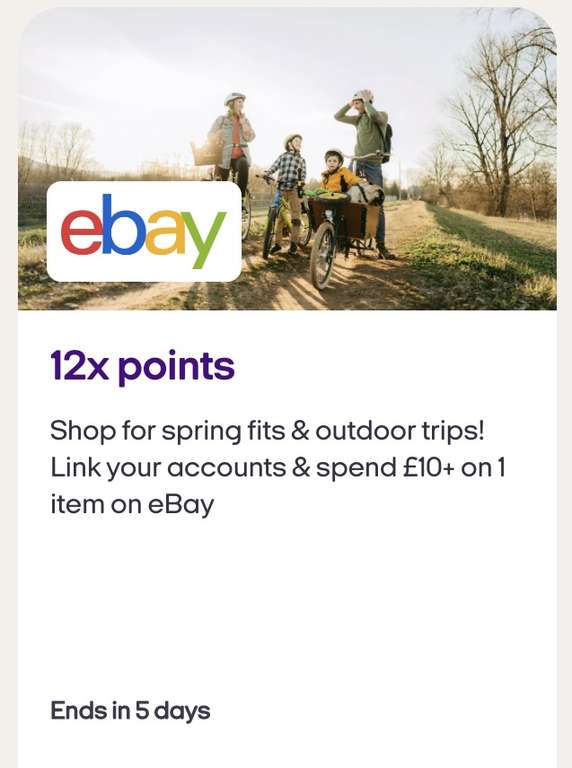 6 or 12 x Nectar Bonus points - £10 min spend (selected accounts) @ eBay