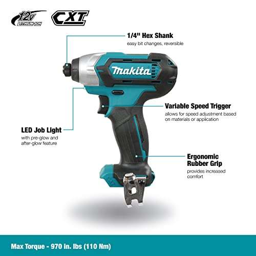 Makita TD110DZ 12V Max Li-Ion CXT Impact Driver - Batteries and Charger Not Included