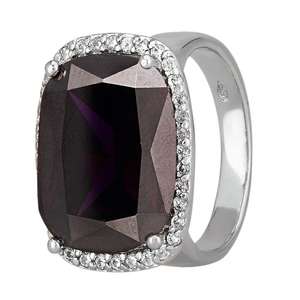 Morado Silver Cushion-cut Dark Purple Cubic Zirconia Halo Ring R4662 Purple - £55 @ The Jewel Hut
