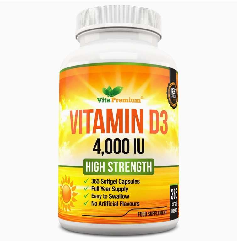 Vitamin D 4,000 IU, Maximum Strength Vitamin D3 Supplement, 365 Softgels £6.95 Dispatches from Amazon Sold by VitaPremium