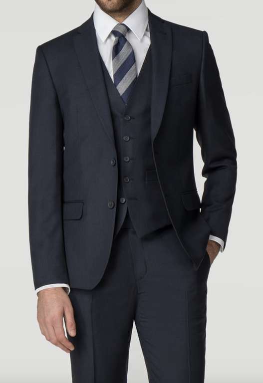 3 piece suit - Racing Green - Tailored Fit Navy Pick & Pick Suit - Free C&C