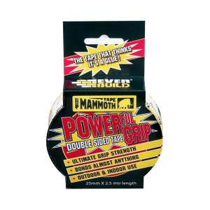 Everbuild Mammoth Powerful Grip Tape, Reinforced Double Sided, Clear, 25 mm x 2.5m