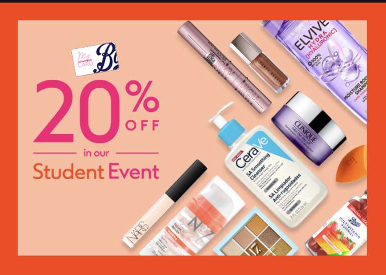 20% Student Discount event with discount code @ Boots