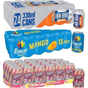3 For £20 - Mix and Match - 24 x 330ml Can Cases- Rubicon Mango Irn Bru, Fanta, Lilt, Dr Pepper, 7 Up, Barr Amer'n Cream Soda + More @ Asda