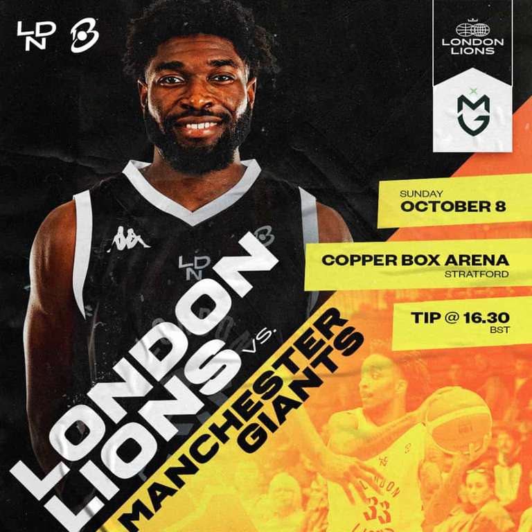 *Further games added* London Lions 4 Free Tickets for Umana Reyer Venice 4/10 & Manchester Giants 8/10 - Blue Light card