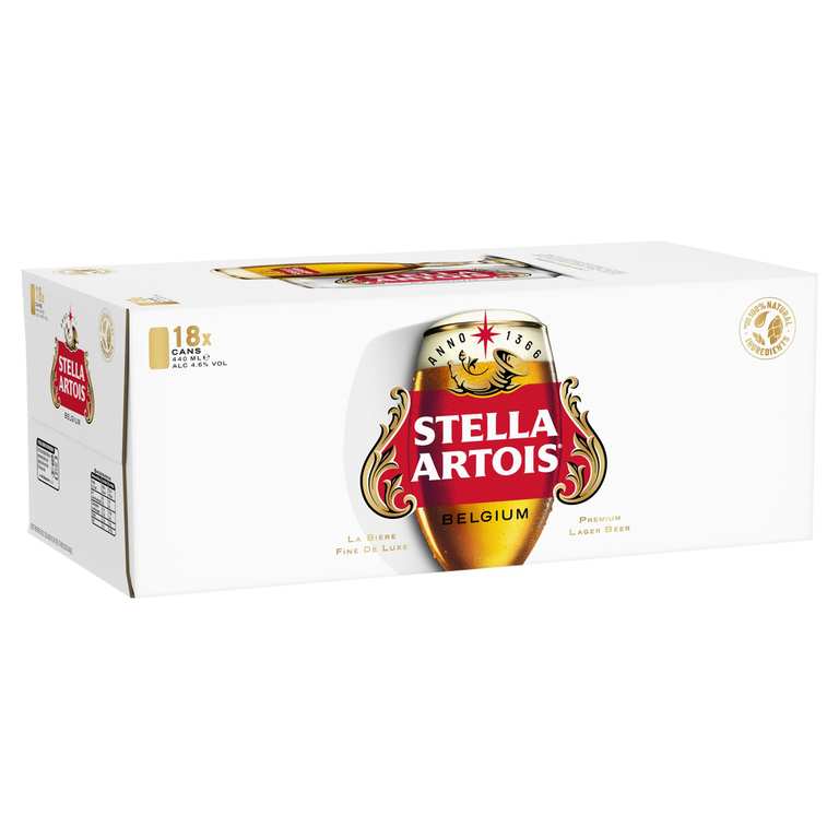 Stella Artois Premium Lager Beer Can, 440ml (Pack of 18) With Discount / £11.04 Max S&S