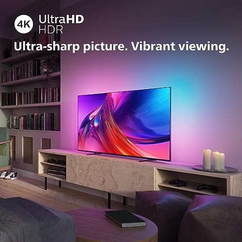 Philips 4K Ultra HD Ambilight TV, PUS8818, 43 pouces, UHD 4K TV, 60Hz, P5  Picture Engine, HDR10+, Google Smart TV, Dolby Atmos, Haut-parleurs  20W, Support, Prime, Netflix, , Assistant Google, Alexa