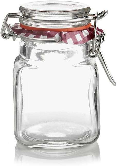 Kilner Clip Top Square Glass Jar - 70 ml, Spice or Herb Jar, Small Preserve Jar, Hamper Jam Jar, Airtight Food Storage, Kitchen Preserving