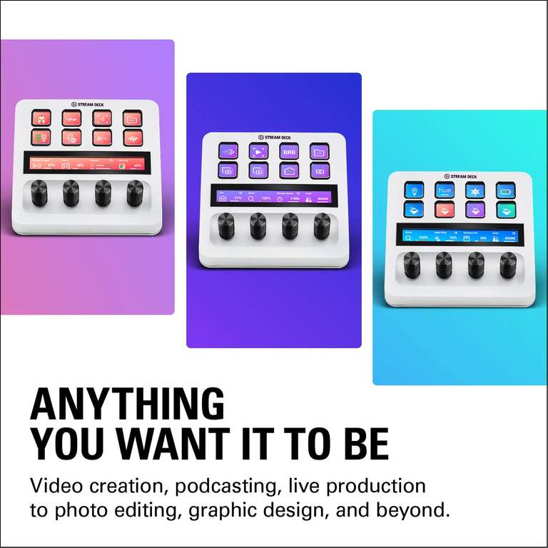 Elgato Stream Deck + White, audio mixer, live production and studio controller for content creators - Prime Exclusive