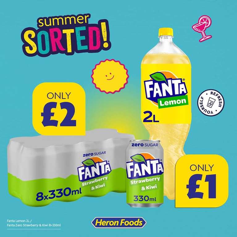 Fanta Lemon 2L Bottle - £1 / Fanta Zero Strawberry & Kiwi 8x330ml Cans - £2