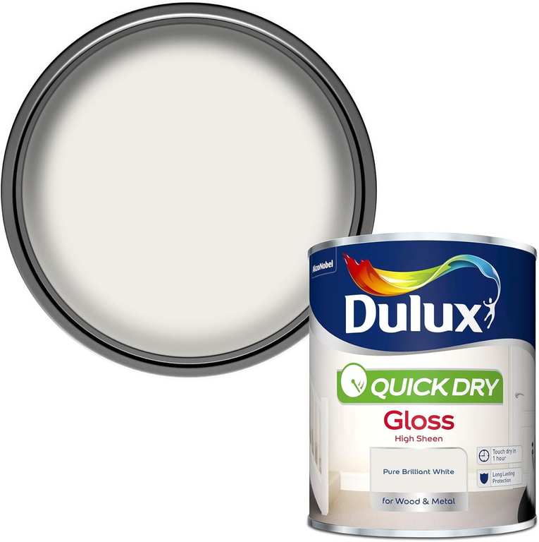 Dulux Quick Dry Gloss Paint For Wood And Metal - Pure Brilliant White 750ml