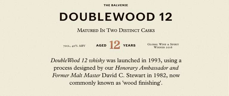 The Balvenie Double Wood 12 Year Old Single Malt Scotch Whisky 70cl - Instore (Derby)