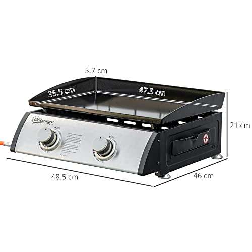 Outsunny Gas Plancha Grill with 2 Stainless Steel Burner, 6kW, Portable Tabletop Gas BBQ - Prime Deal - sold & dispatched by MHSTAR
