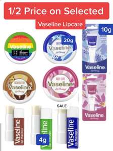 1/2 Price on Selected Vaseline &Lip care Balm £1.24 Sticks £1.49, Lip Therapy 4 Varieties 97p Each (Free Collection) @ Superdrug