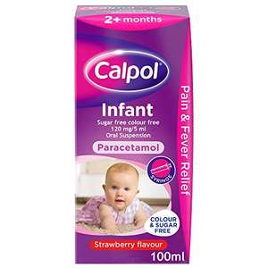 Calpol Sugar Free & Colour Free Strawberry Flavour, 100ml £3.30 / £2.97 or cheaper with Subscribe & Save @ Amazon