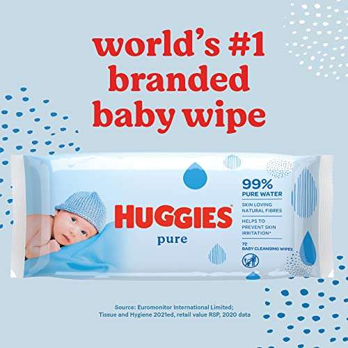 Huggies Pure, Baby Wipes, 18 Packs (1008 Wipes Total) £13.50 / £12.83 via sub and save + 10% first order voucher @ Amazon