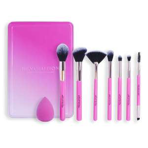 Makeup Revolution The Brush Edit Gift Set, 7 Brushes For Eyes, Highlighter & Face, 1 Sponge For Blending