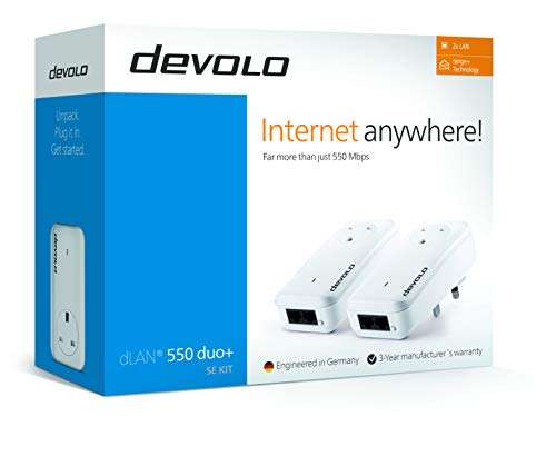 Devolo Dlan 550 Duo+ Se Powerline Kit (500 Mbps, 2 port) - Used Very Good - £20.82 - Sold by Amazon Warehouse / Fulfilled by Amazon