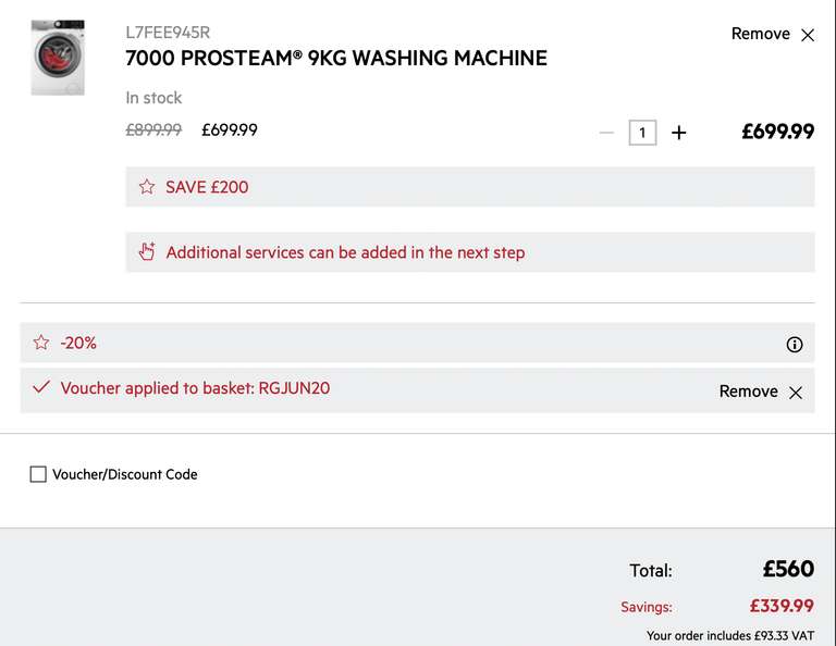 AEG 7000 Prosteam 9KG Washing Machine - A Rated - £560 With Code @ AEG