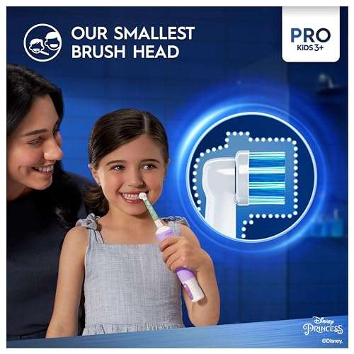 Oral-B Pro Kids Electric Toothbrush, 1 Toothbrush Head, x4 Disney Princess Stickers, 2 Modes with Kid-Friendly Sensitive Mode, 2 Pin UK Plug