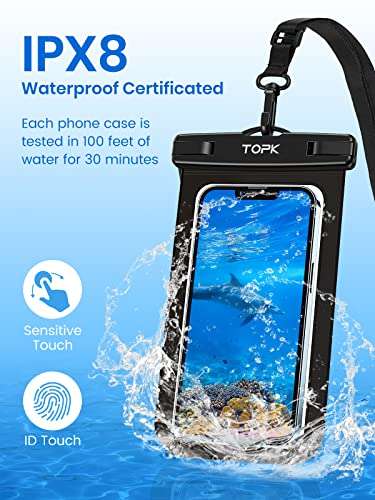 TOPK Waterproof Phone Pouch, 2 Pack Universal IPX8 Waterproof Phone Case Dry Bag with Lanyard, by TOPK Direct / FBA