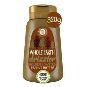 3 x Whole Earth Drizzler Golden Roasted Peanut Butter OR original Super Smooth Squeezy Runny Nutty Spread 320g (£4.52 - £5.70 with S&S)