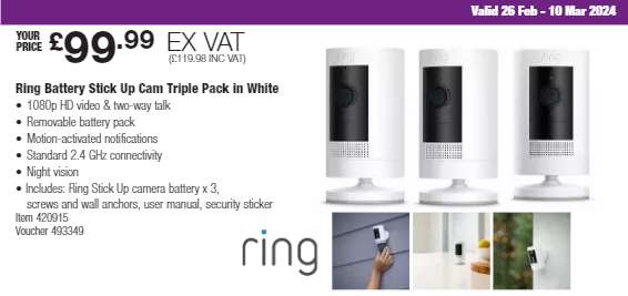 Ring Battery Stick Up Cam Triple Pack in White