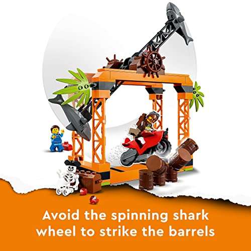 LEGO 60342 City Stuntz The Shark Attack Stunt Challenge Adventure Series Toy with Flywheel Powered Stunt Bike & Racer Minifigure