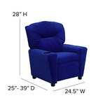 Flash Furniture Contemporary Microfiber Kids Recliner with Cup Holder, Wood, Blue, 66.04 x 53.34 x 53.34 cm