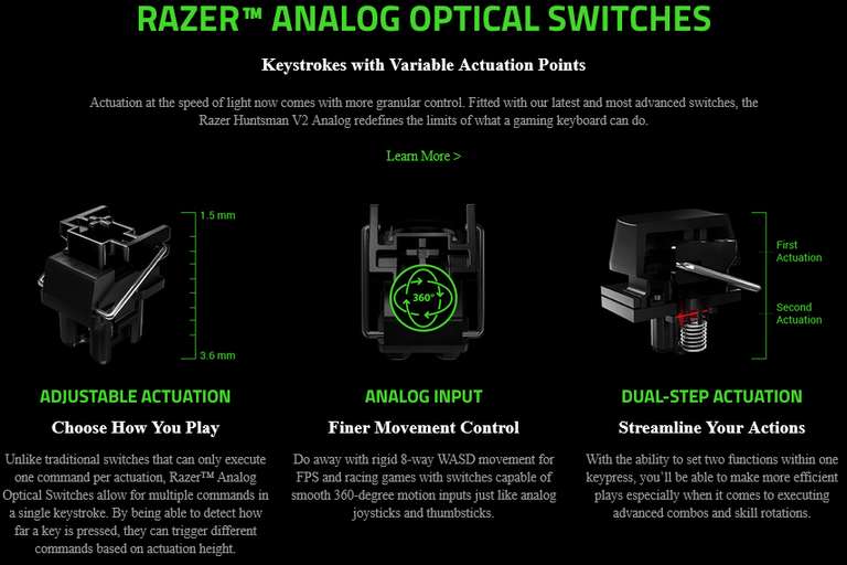 RAZER Huntsman V2 Analog Gaming Keyboard ( Analog Optical Switches with Variable Actuation / RGB / USB-C)