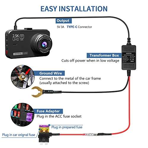 Upgraded Dash Cam Hardwire Kit, Type-C USB Hard Wire Kit 12V-24V to 5V W/vouchers (Prime Price/Account Specific) sold by ssontong