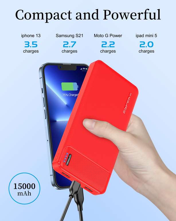 AsperX Power Bank, 2 Pack 15000mAh Portable Charger 5V/3A Fast Charging Battery Pack Prime Exclusive Sold by JIAHONGJING STORE FBA