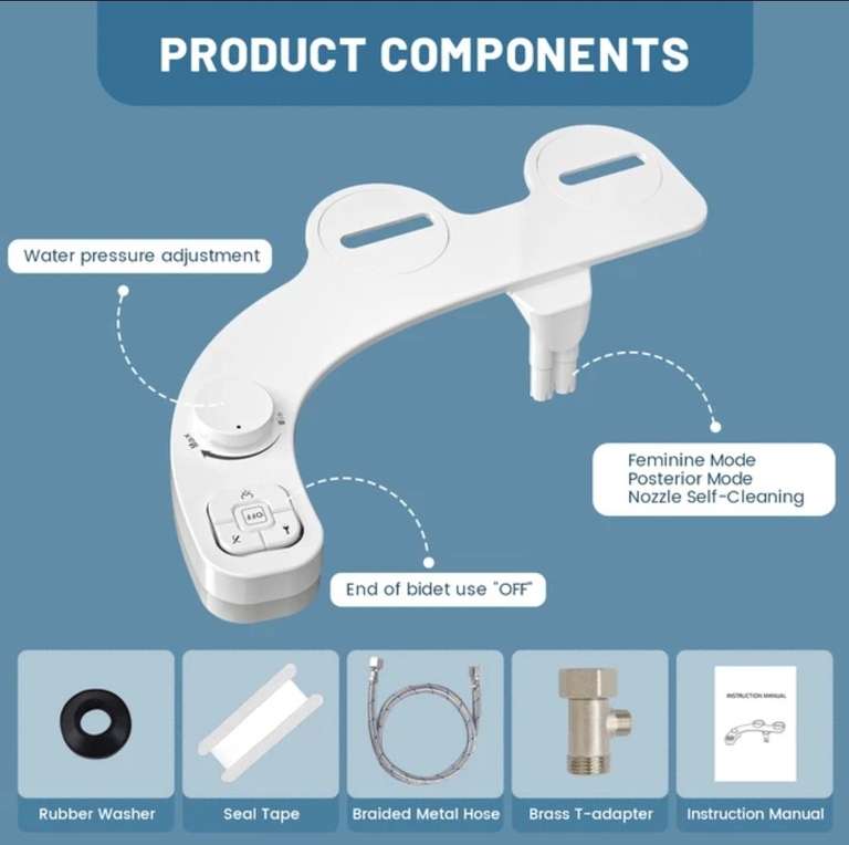 SAMODRA Non-Electric Bidet - Self Cleaning Dual Nozzle (Frontal and Rear Wash) Toilet Seat Attachment £24.18 @ AliExpress Samodra Store
