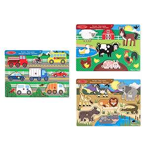 Melissa & Doug Bundle of 3 Wooden Peg Puzzles - Farm Animals, Safari and Vehicles | 3 years+ | Gift for Boy or Girl £9 @ Amazon