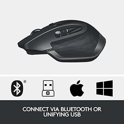 Logitech MX Master 2S Bluetooth Edition Wireless Mouse, Multi-Surface, Hyper-Fast Scrolling, Ergonomic, Rechargeable - Graphite