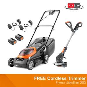 Flymo 36V UltraStore 380R Cordless Lawnmower 4.0Ah KIT and UltraTrim 260 Grass Trimmer w/code sold by Flymo Outlet Store