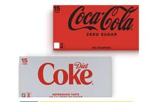 Diet Coke / Coke Zero 15 x 330ml pack (Any 2 for £10), Clubcard Price