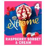 Extreme Raspberry Sorbet & Cream Ice Cream Cones 4x120ml Farmfoods