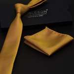 Gusleson 2.4" Slim Necktie and Handkerchief Set For Men Solid Skinny Tie