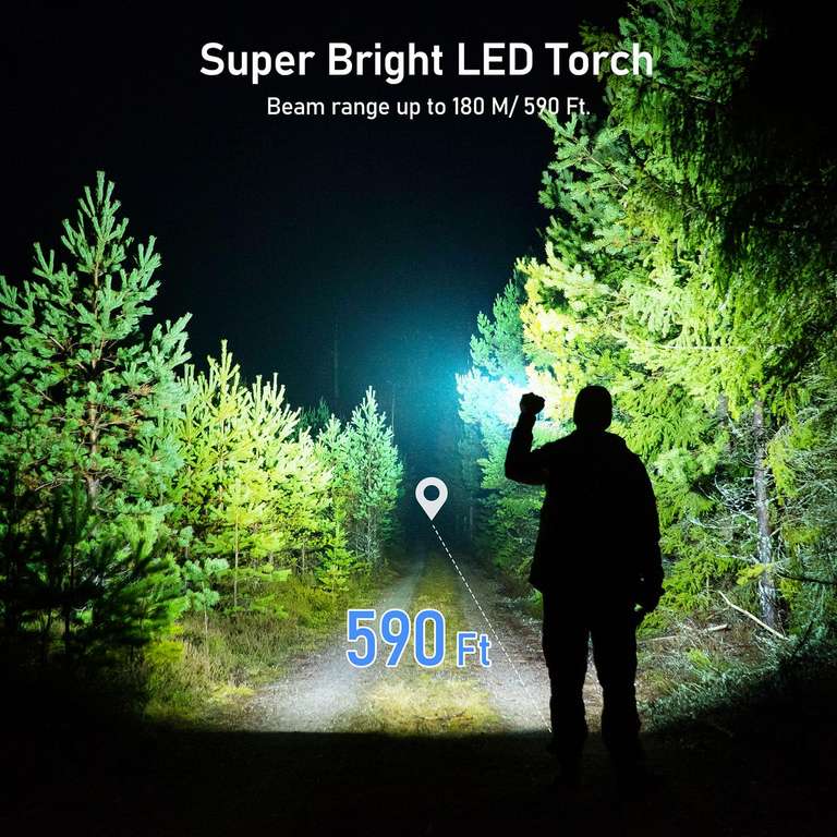 Blukar LED Torch Rechargeable, Super Bright Adjustable Focus Flashlight - w/Voucher , Sold by Flying-Store FBA