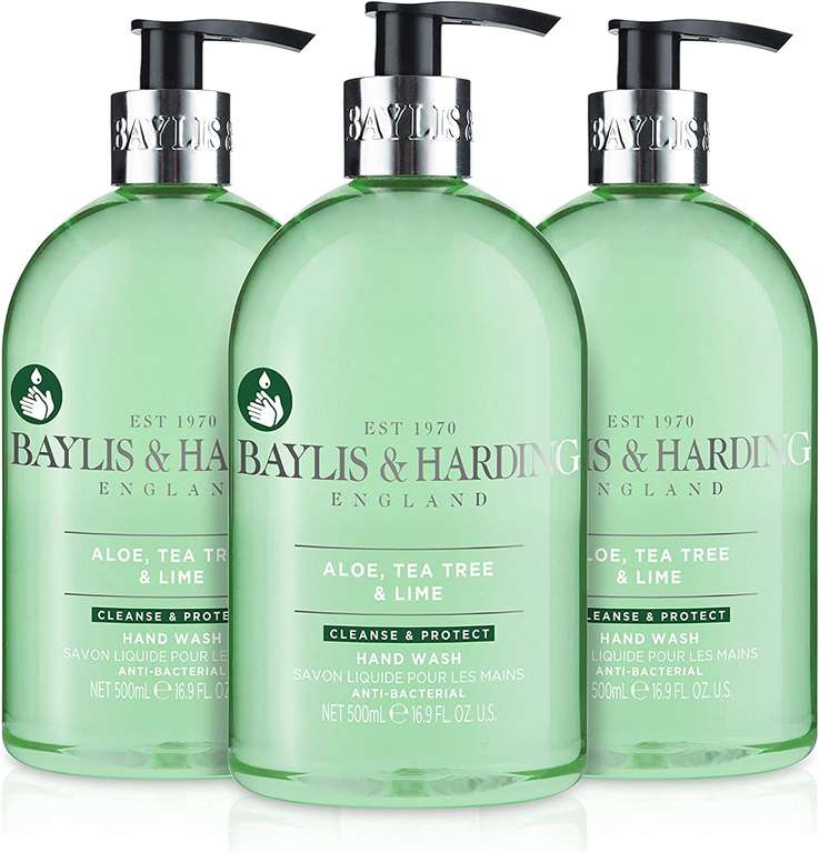 Baylis & Harding Aloe, Tea Tree & Lime Anti-Bacterial Hand Wash 500ml (Pack of 3) - £4.50 / £4.28 Subscribe & Save @ Amazon