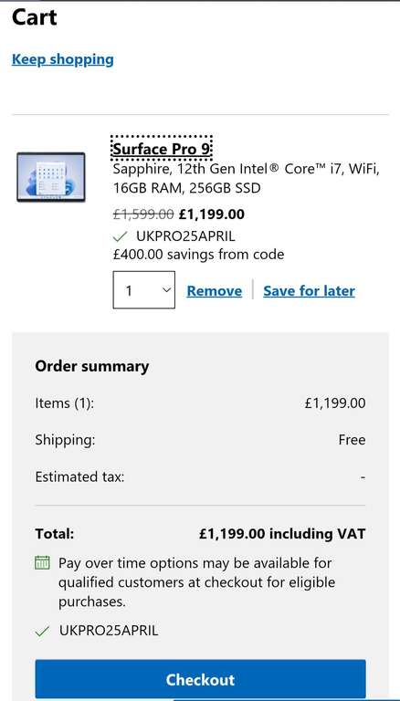 Microsoft Surface Pro 9 i7/16GB RAM/256GB SSD Sapphire - w/code
