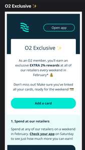 O2 Customers Can Get A Bonus 2% Cashback Each Weekend In February (Selected Accounts)