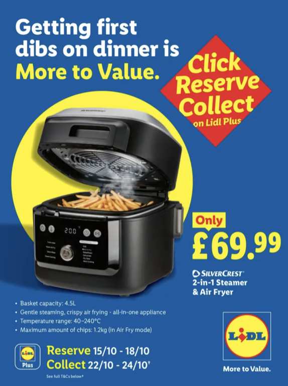 SILVERCREST 2-in-1 Steamer & Air Fryer - via Lidl Plus App