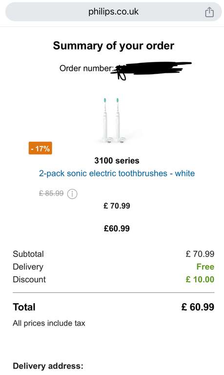 2 x Philips Sonicare 3100 Series Sonic Electric Toothbrushes - with £10 discount for New Customers