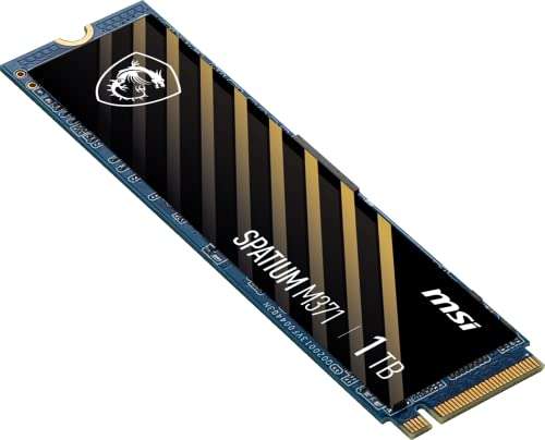MSI SPATIUM M371 NVMe M.2 1TB - PCIe 3x4 NVMe M.2 Internal Solid State Drive, 2350MB/s Read & 1700MB/s Write, 3D NAND £45.54 @ Amazon